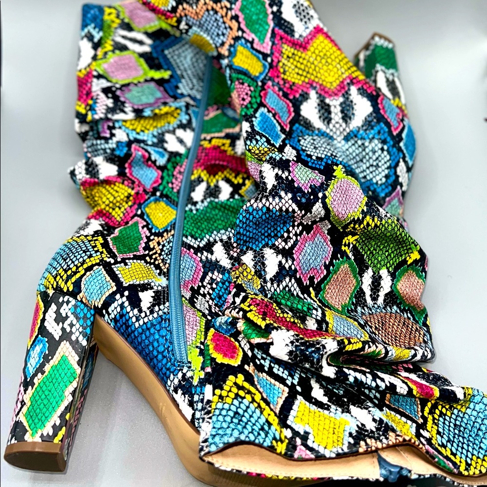 Multi Color Faux Snake Print Boots